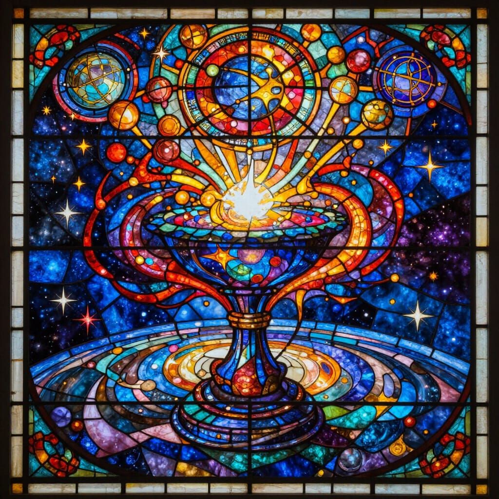 Cosmic Creation in Vibrant Stained Glass Art