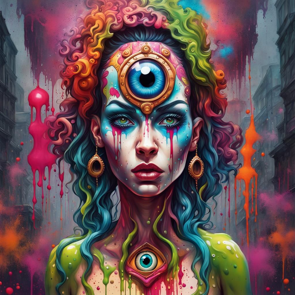 Ominous Latex Goddess in Ornate Graffiti Art