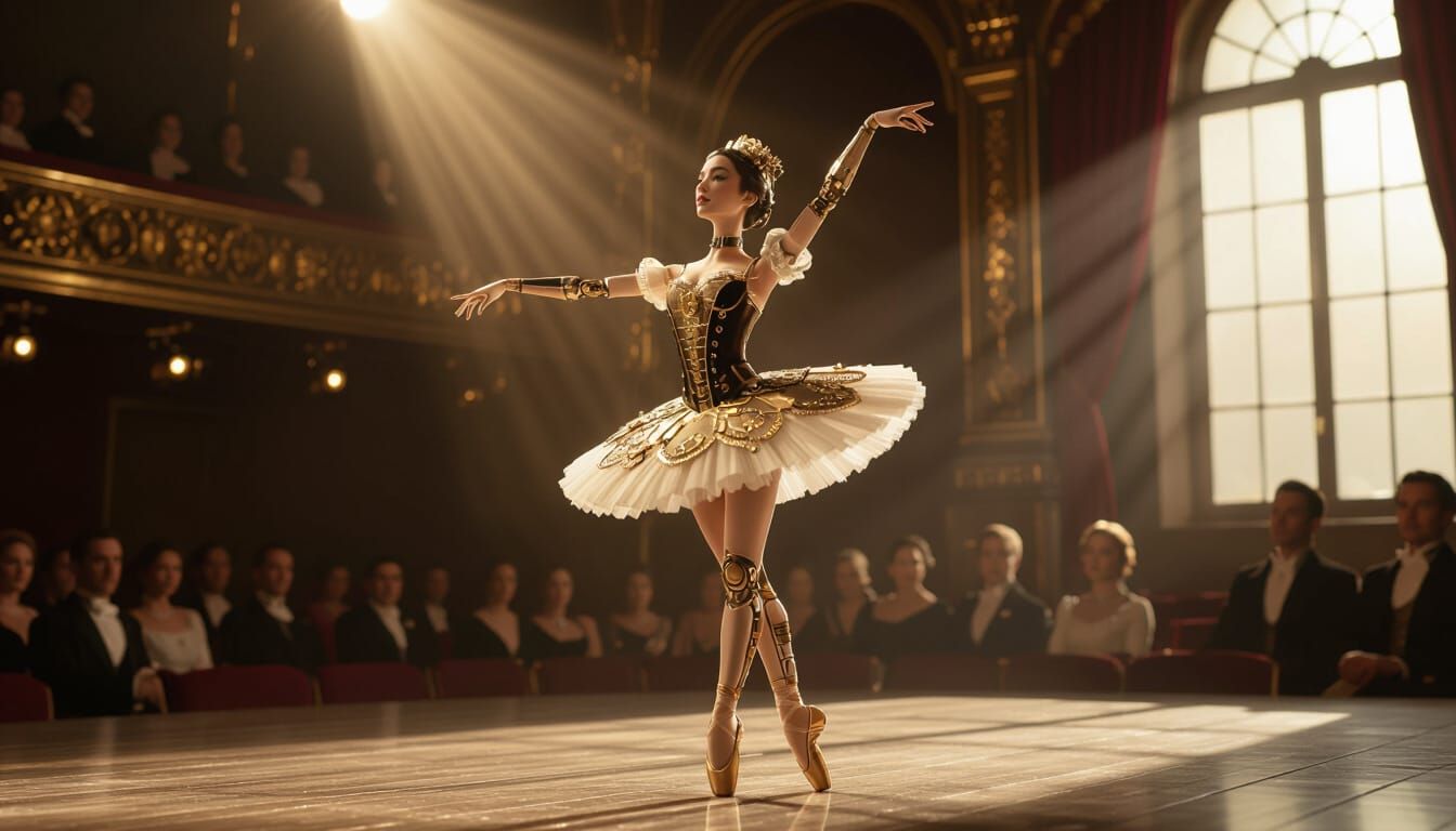 Steampunk Ballerina En Pointe on Victorian Stage