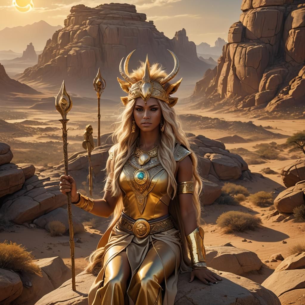 Saharan Goddess with Sun Staff: Fantasy Art