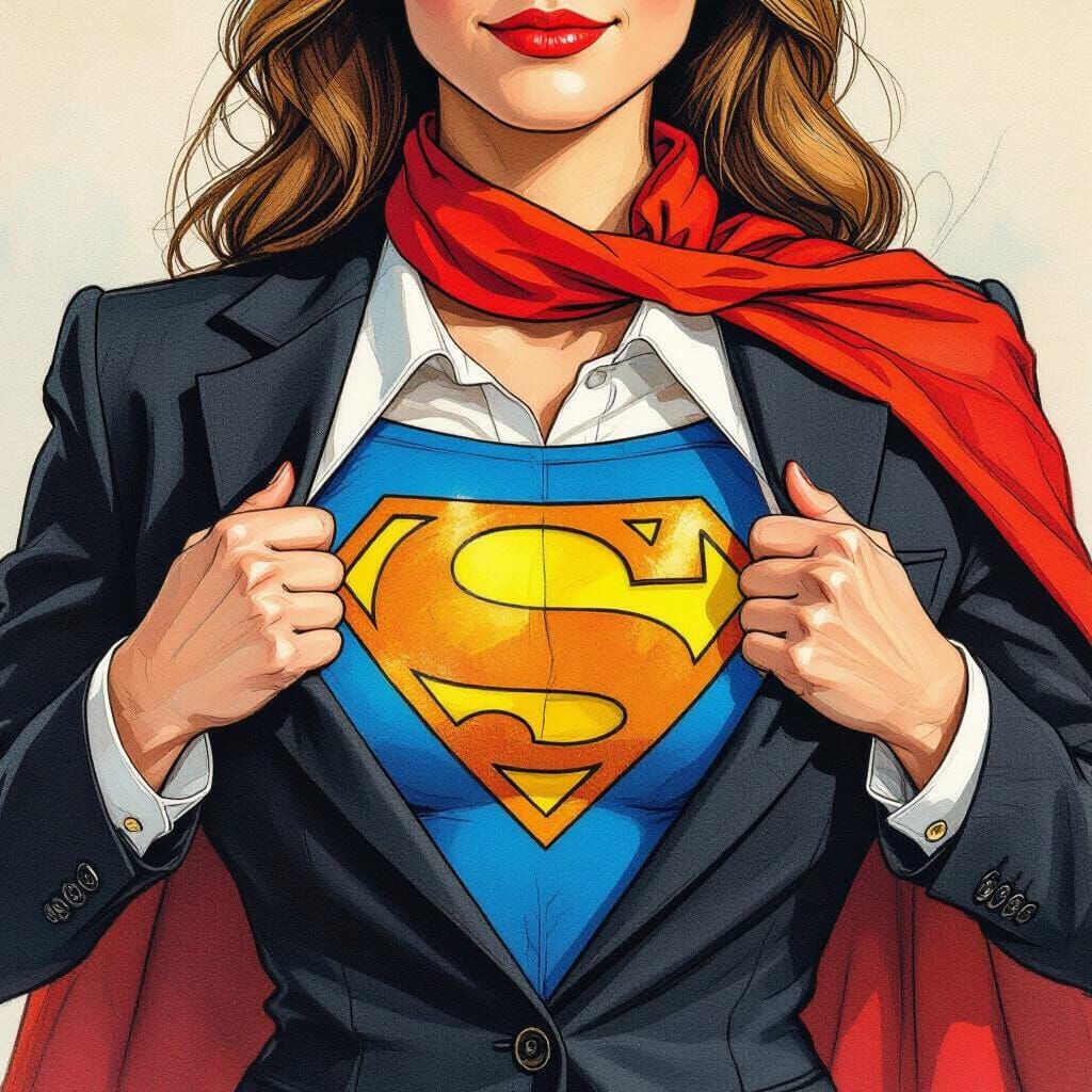 Teacher Reveals Blue Superhero Costume in Pencil Sketch