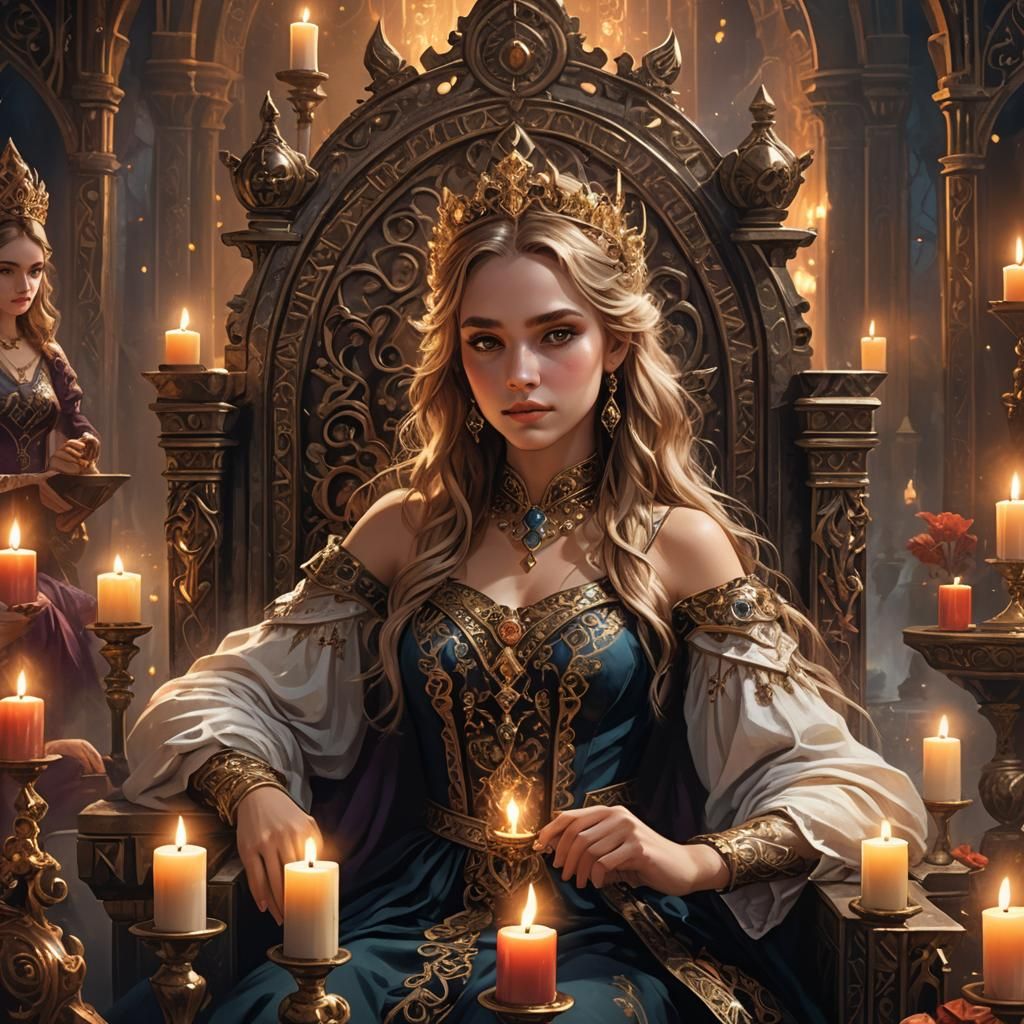 Girl on Throne with Makeup in Fantasy Style