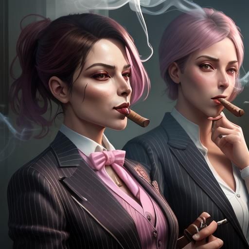 Female CEOs Smoking Cigars in Pink Suits