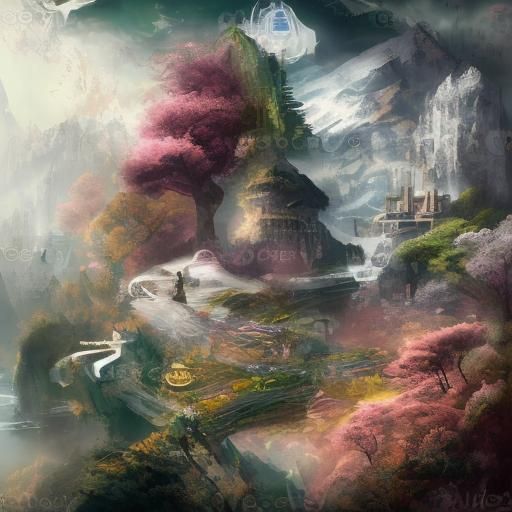 Fantasy Beauty in White Dress: Detailed Matte Painting