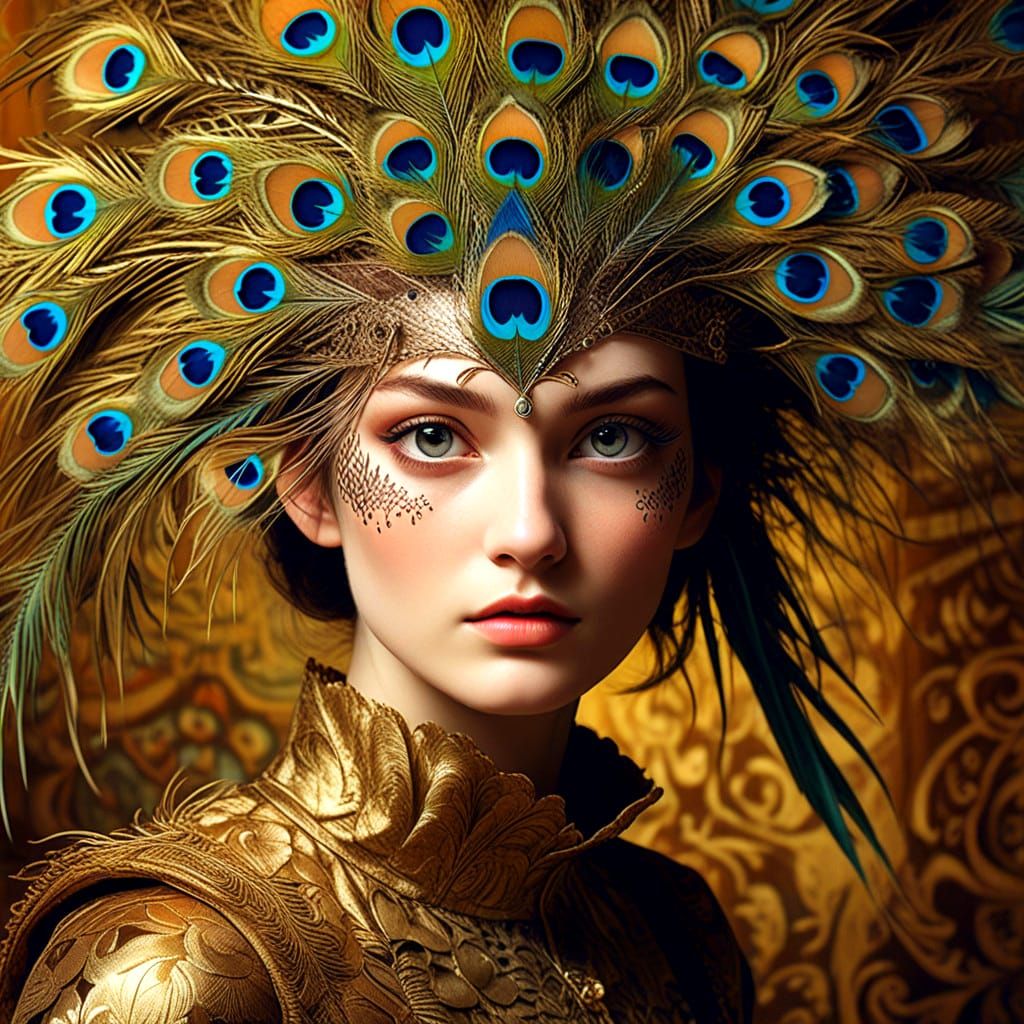 Surreal Peahen with Mesmerizing Eye Makeup