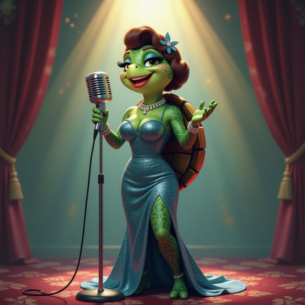 Turtle Lounge Singer in Las Vegas, Digital Art