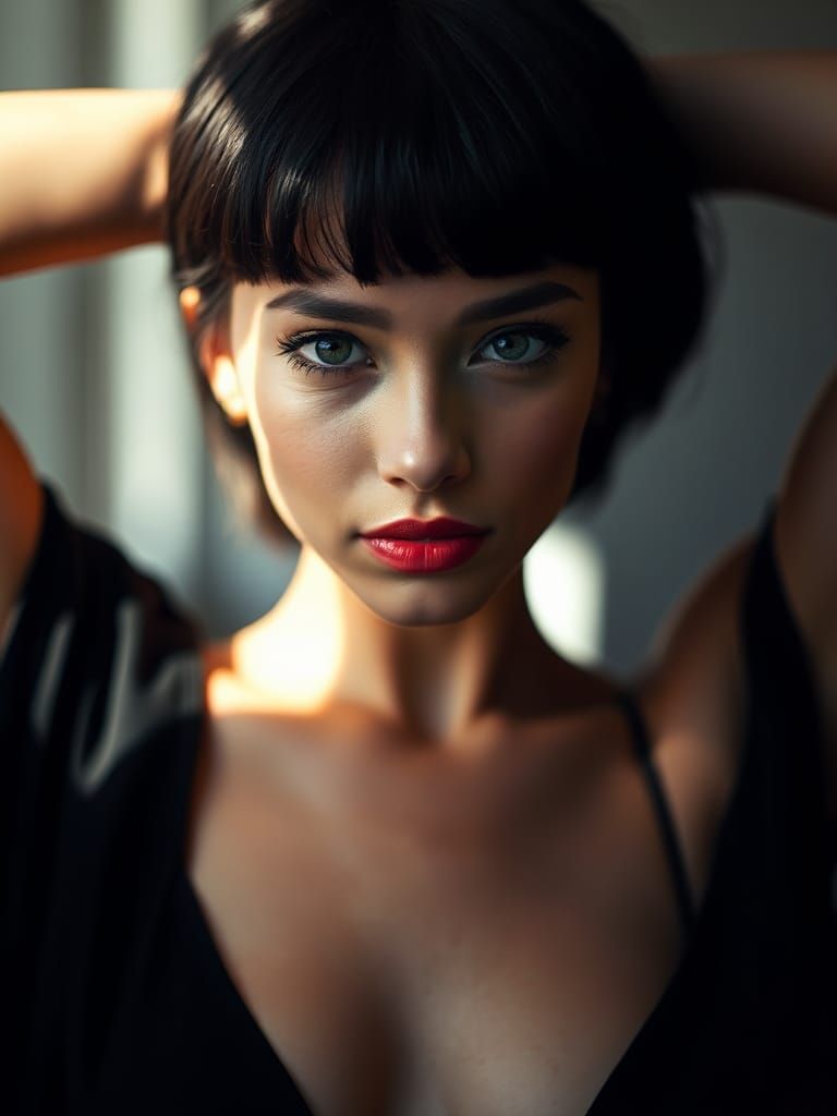 Beautiful Woman with Bob Hairstyle in Ethereal Portrait