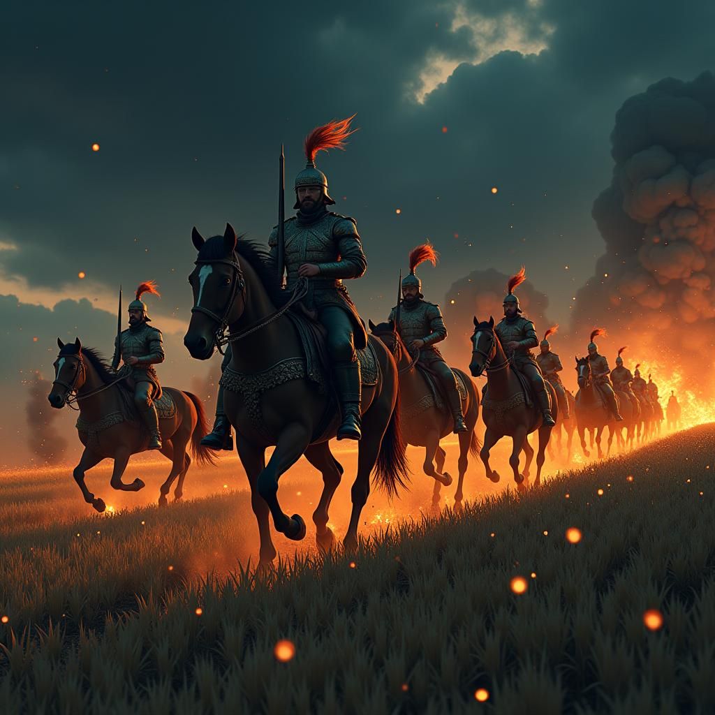 Midianite Army Ravages Farmland in Apocalyptic Blaze