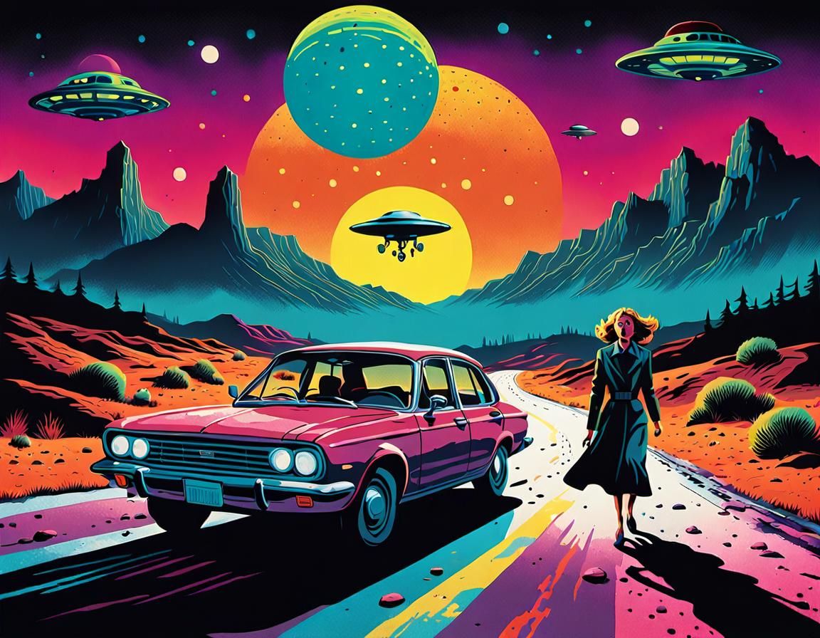 Retro Sci-Fi Pop Art UFO Encounter