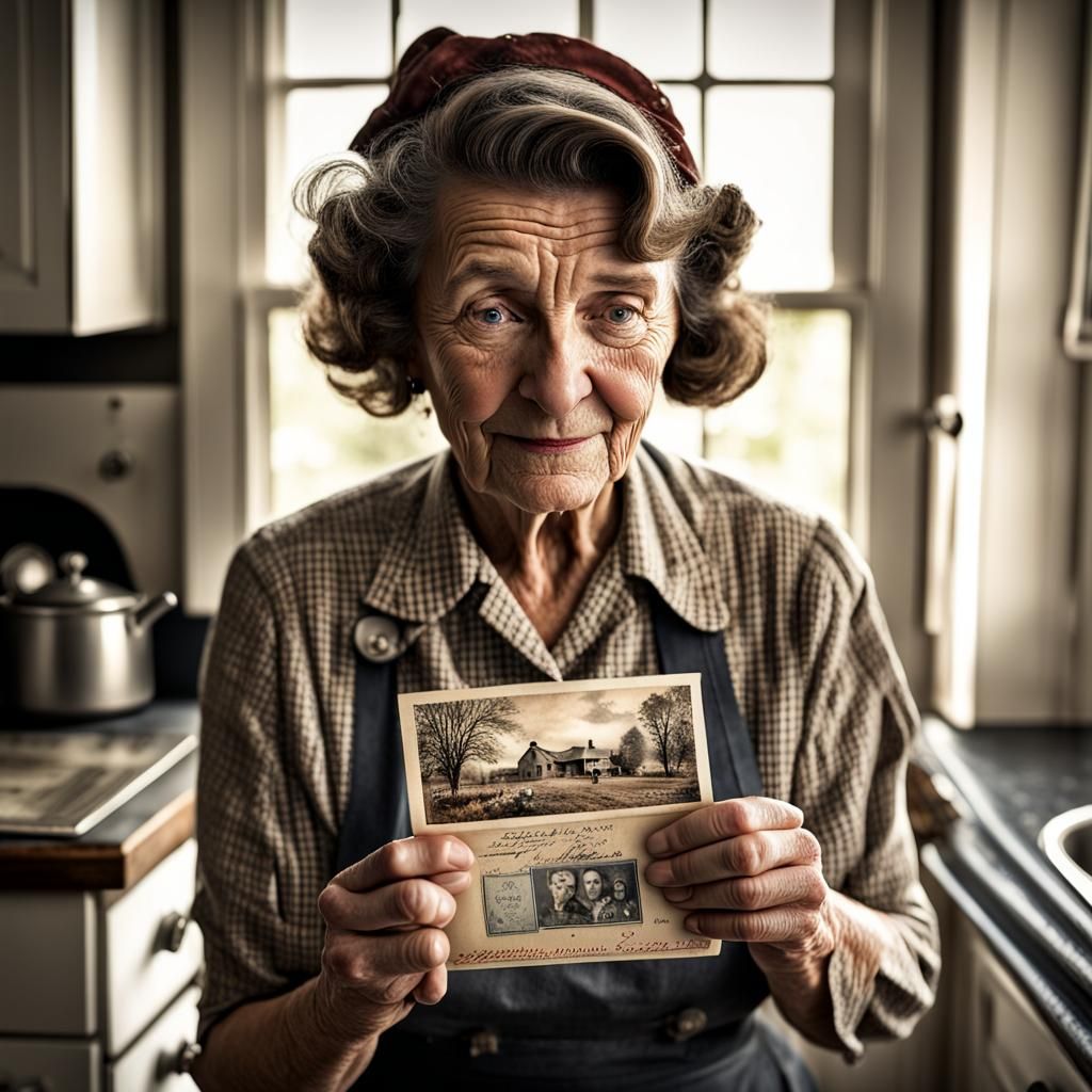 WWII Mother's Joy: Hyperrealistic Postcard Scene