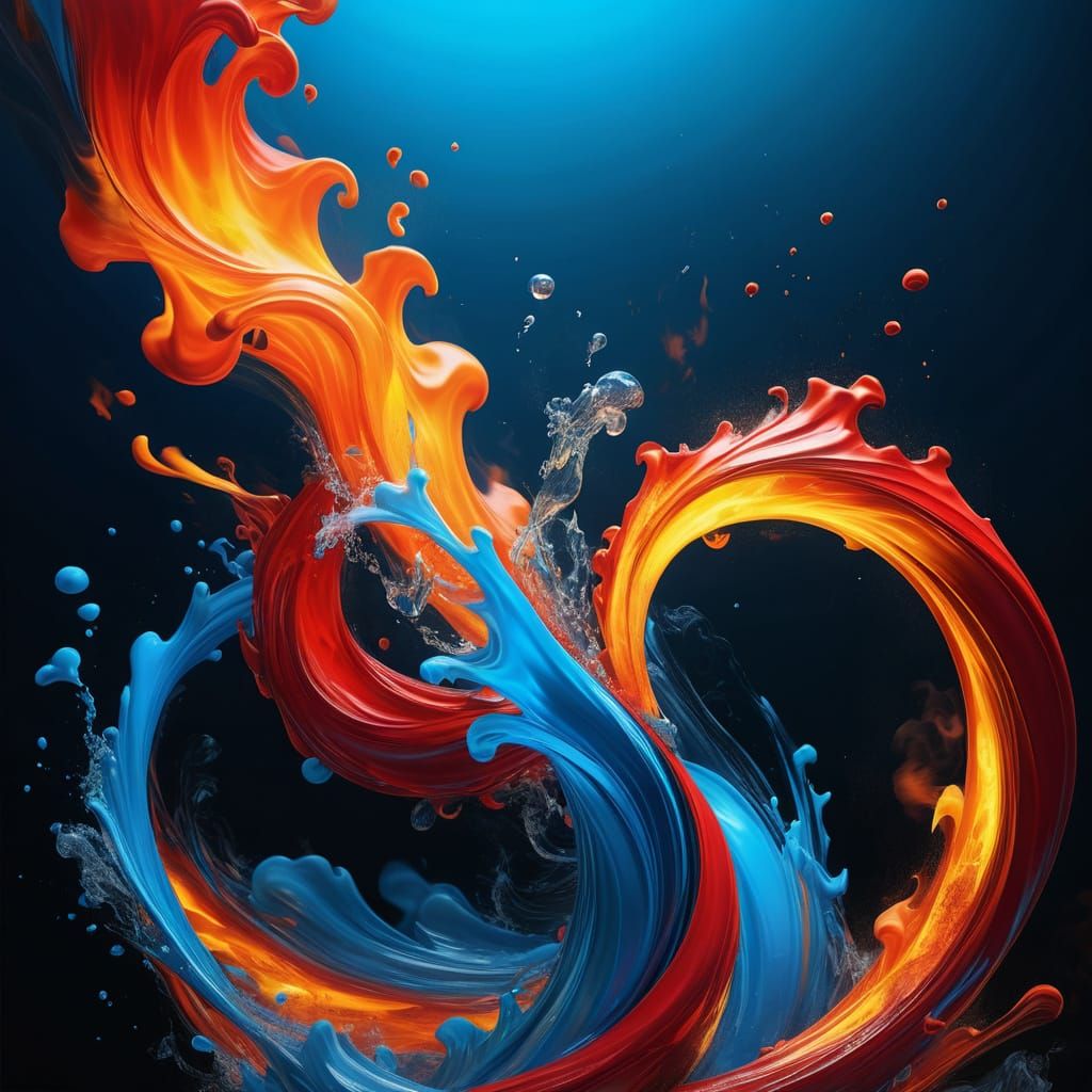 Water and Fire Swirling Together in Dynamic Oil Painting