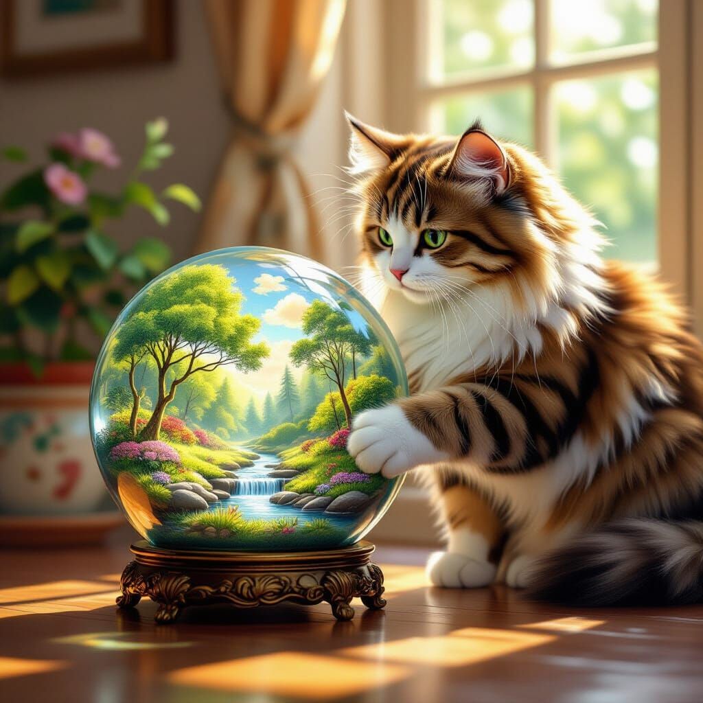 Curious Cat Touches Miniature World