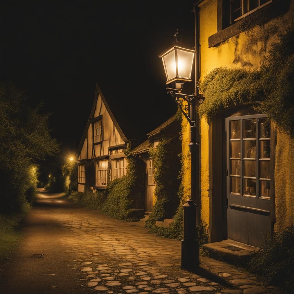 Rustic Streetlight Illuminates 19th Century English Village