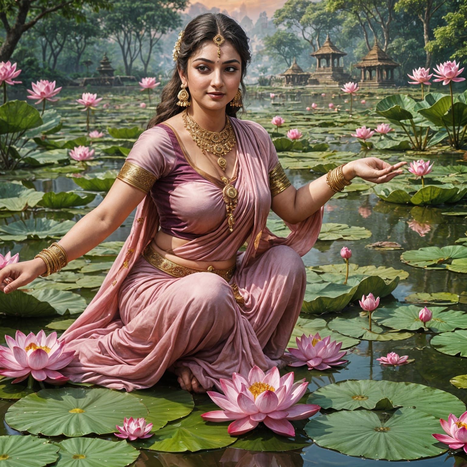 Urvashi Apsara in Lotus Pond: Fantasy Concept Art
