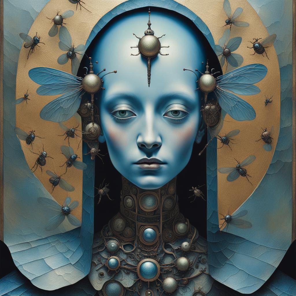 Surreal Woman with Dragonfly Wings, Bosch Style