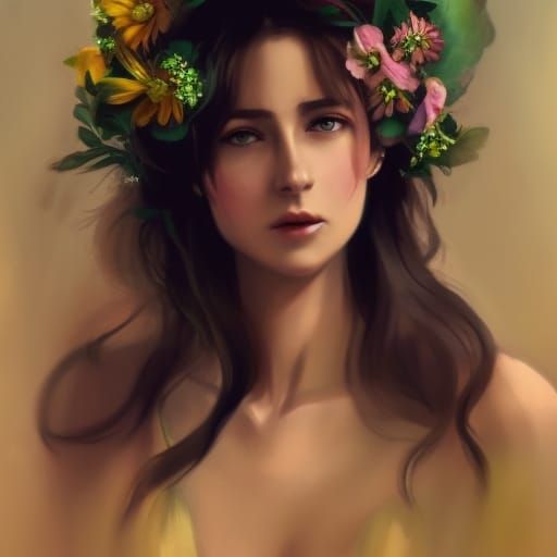 Woman with Flowers: Hyperdetailed Portrait in Ethereal Light...