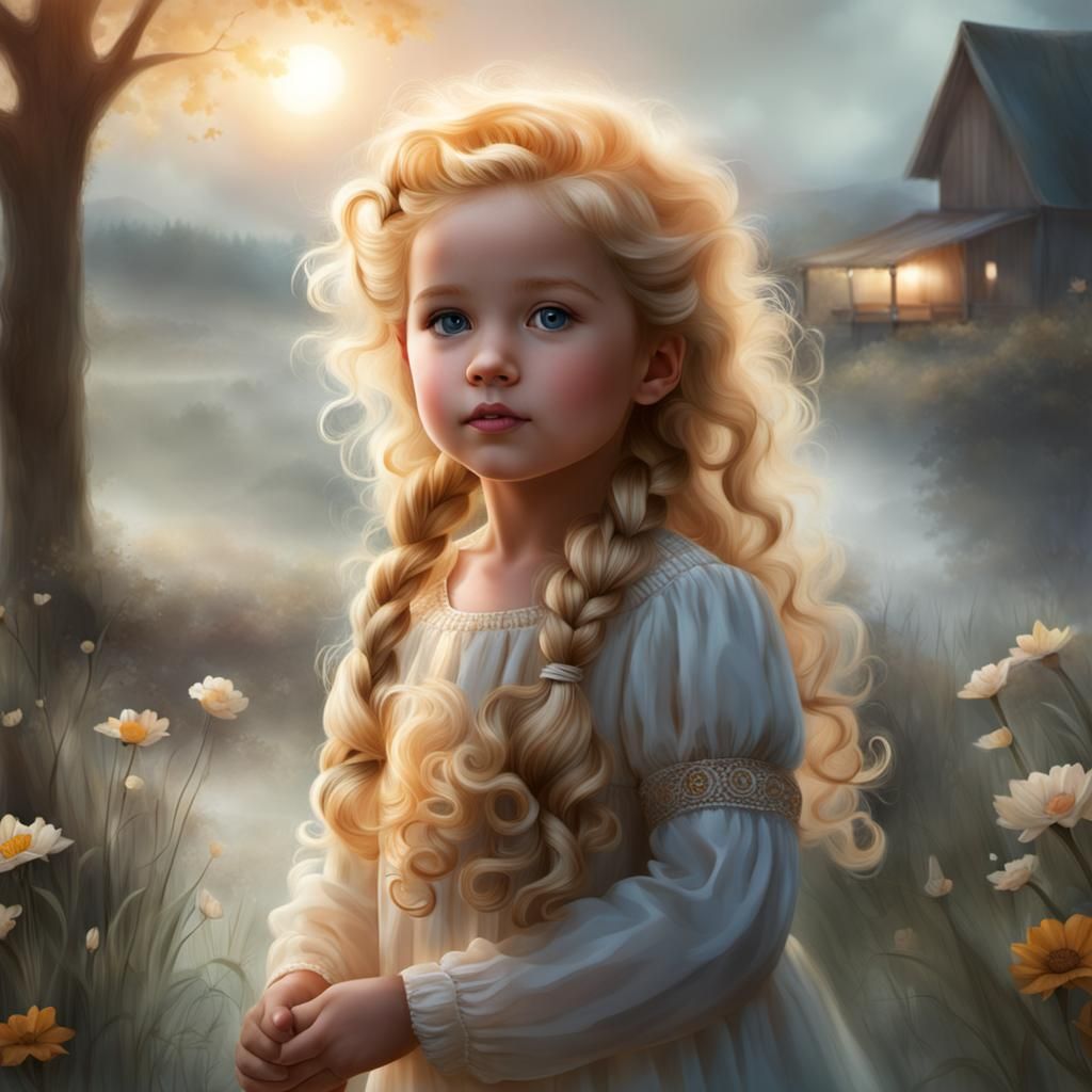 Blonde Toddler Girl with Long Curly Hair