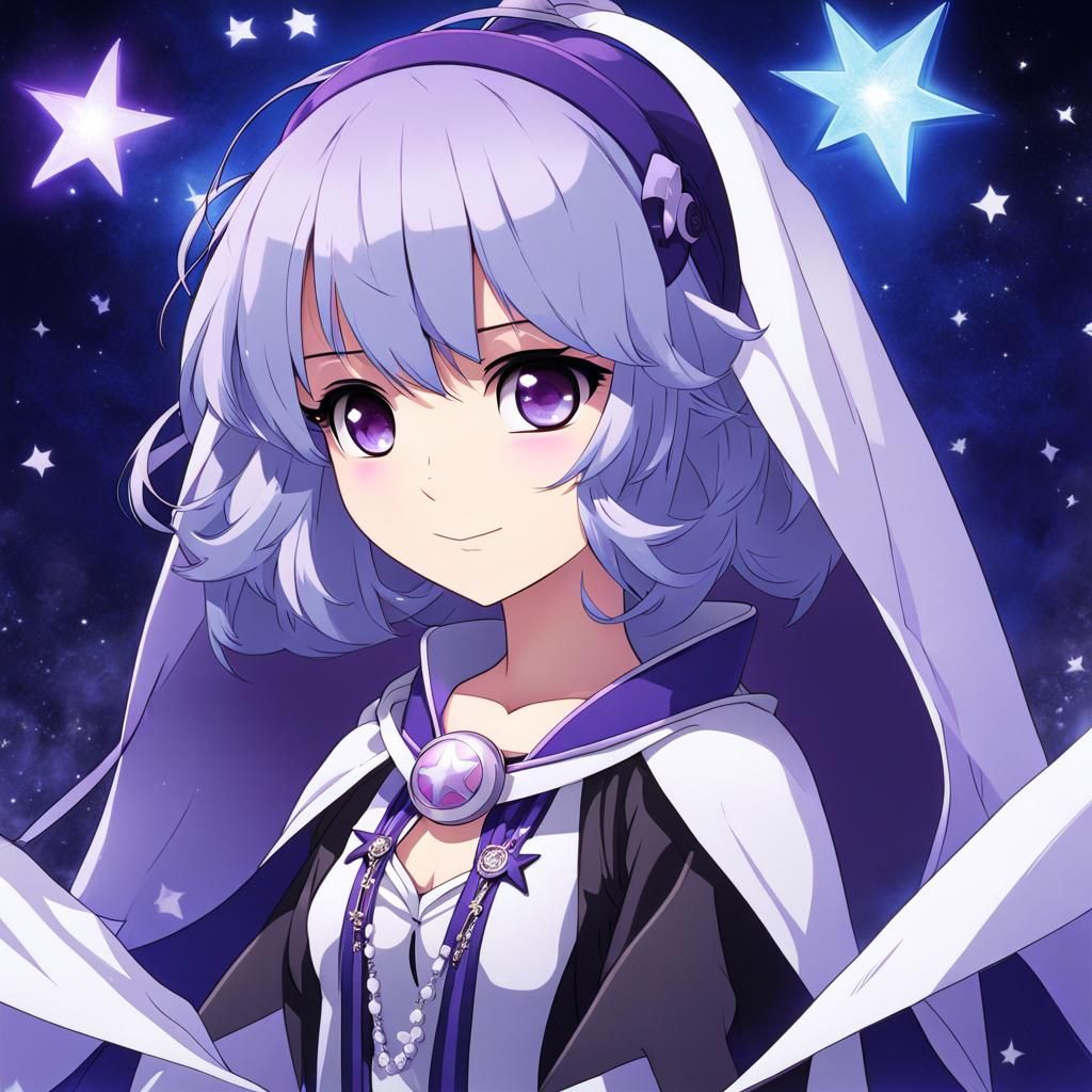 Anime Girl with Purple Hair and Star Cape