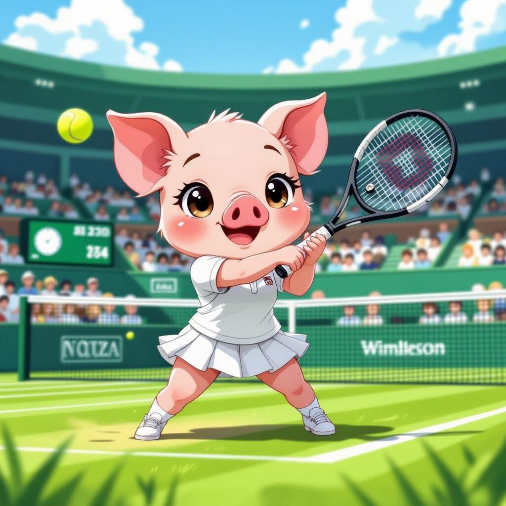Pig Chibi Plays Tennis at Wimbledon