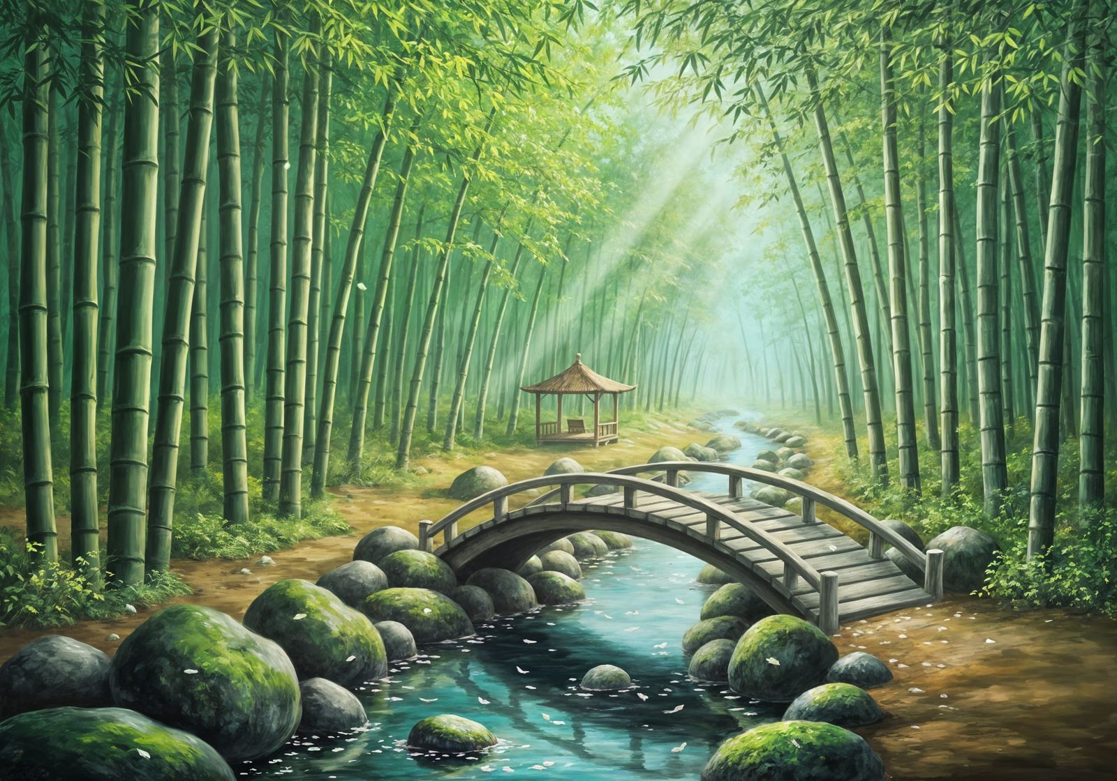 Serene Bamboo Grove in Bob Ross Asian Landscape Style