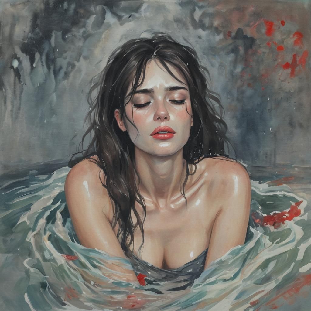 Emotional Scene in Gouache and Watercolor Style