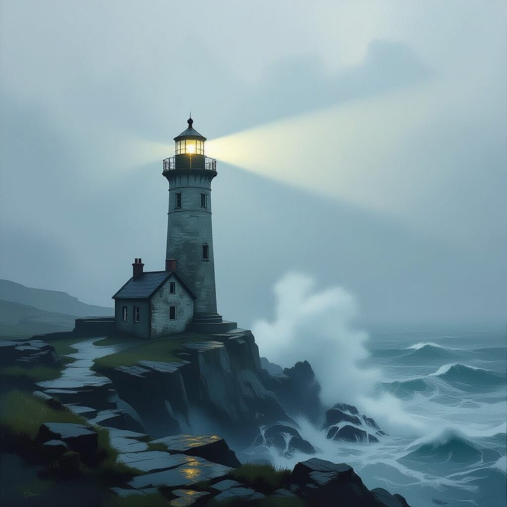 Weathered Lighthouse Beacon in Stormy Seas