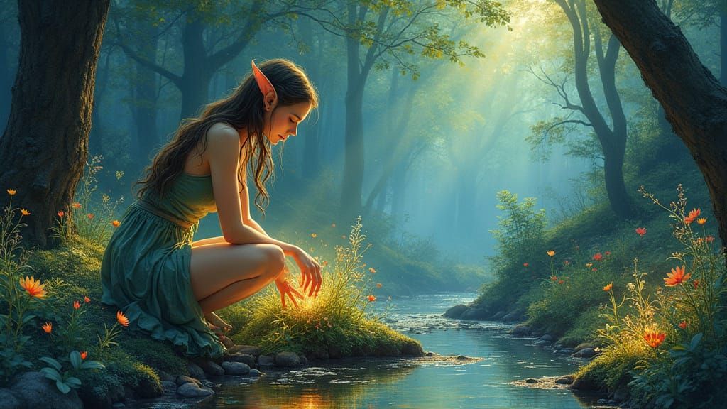 Enchanted Forest Glade with Glowing Flowers in Ethereal Ligh...