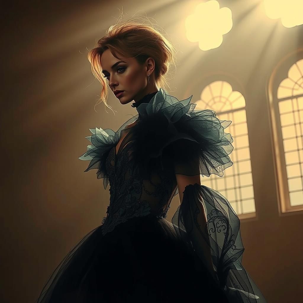 Ethereal Model in McQueen Gown with Backlighting