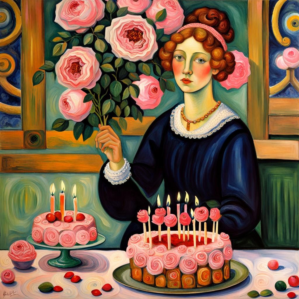 Woman's Birthday Celebration in Classic Art Style