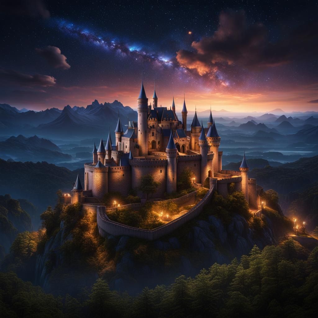Terrasen Castle Landscape at Night, Fantasy Concept Art