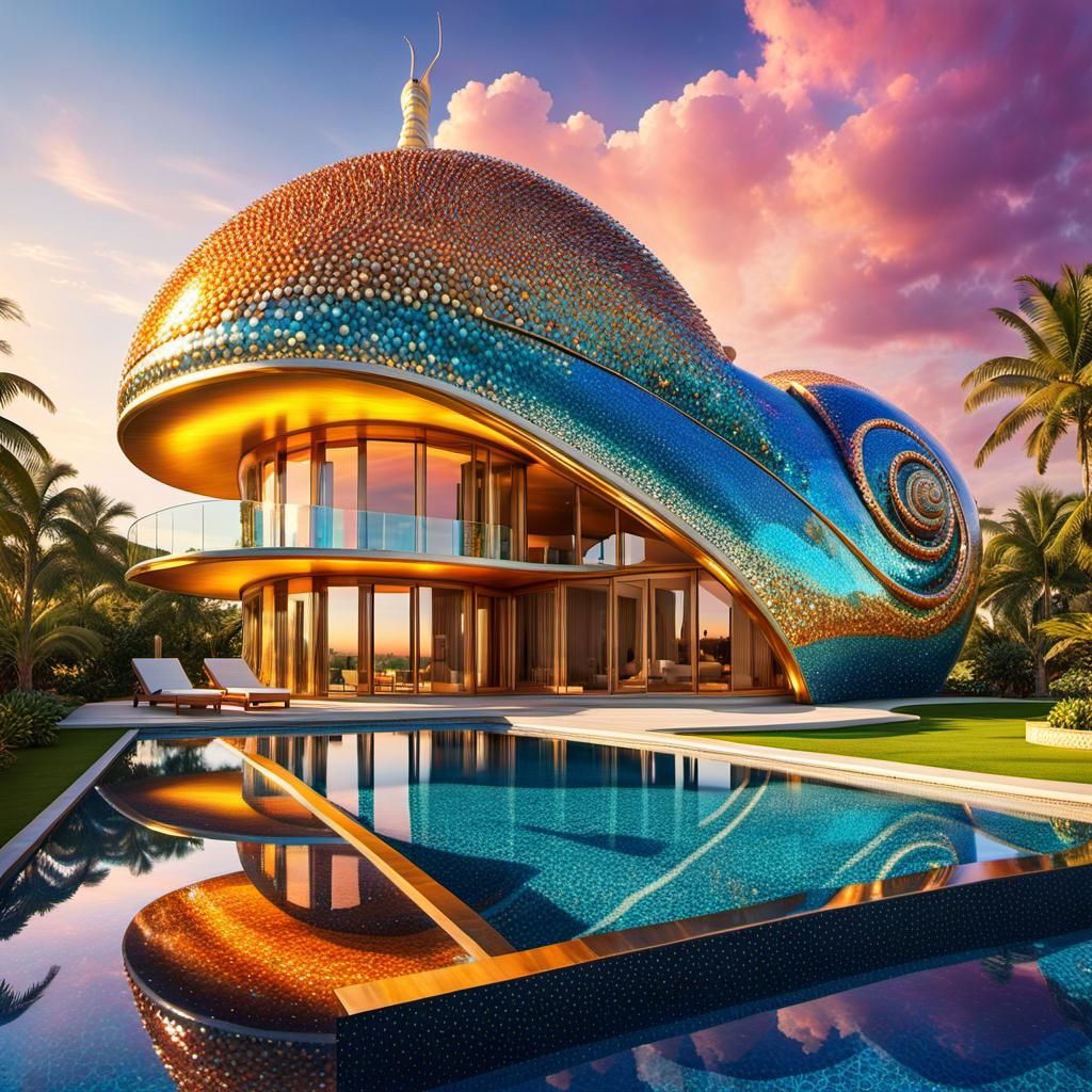 Futuristic Sea Snail House in India: Pointillism Art