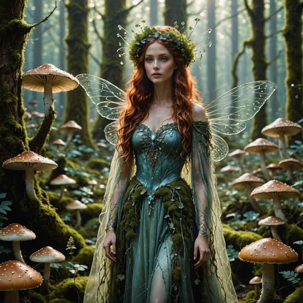 Majestic Faerie Queen in Luminous Mushroom Realm