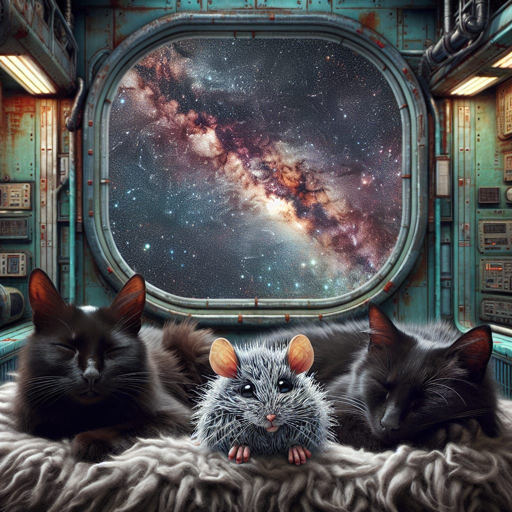 Feline Friends in Futuristic Slumber