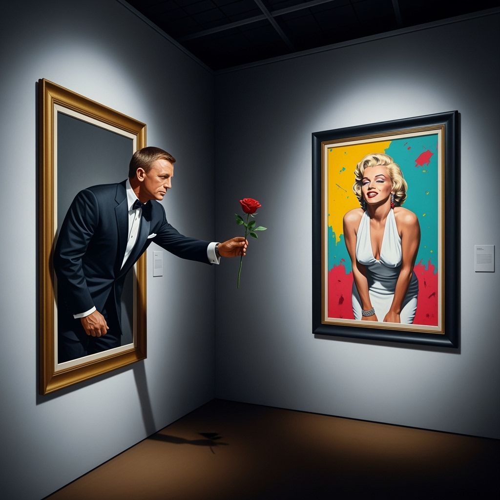 Surreal Oil Painting of James Bond Courting Marilyn Monroe