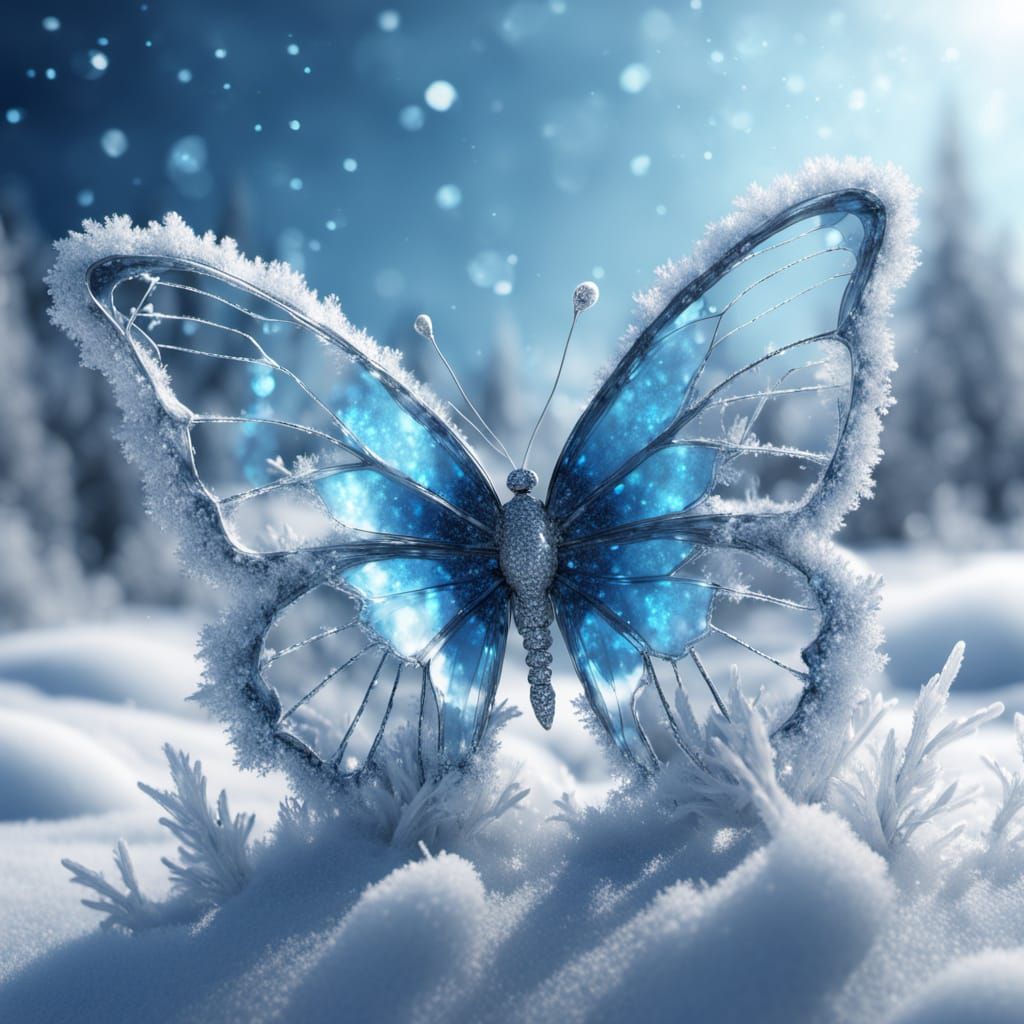 Crystal Butterfly Takes Flight in Frosty Wonderland