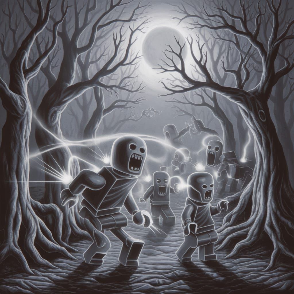 Monochromatic Horror Painting in LEGO Style