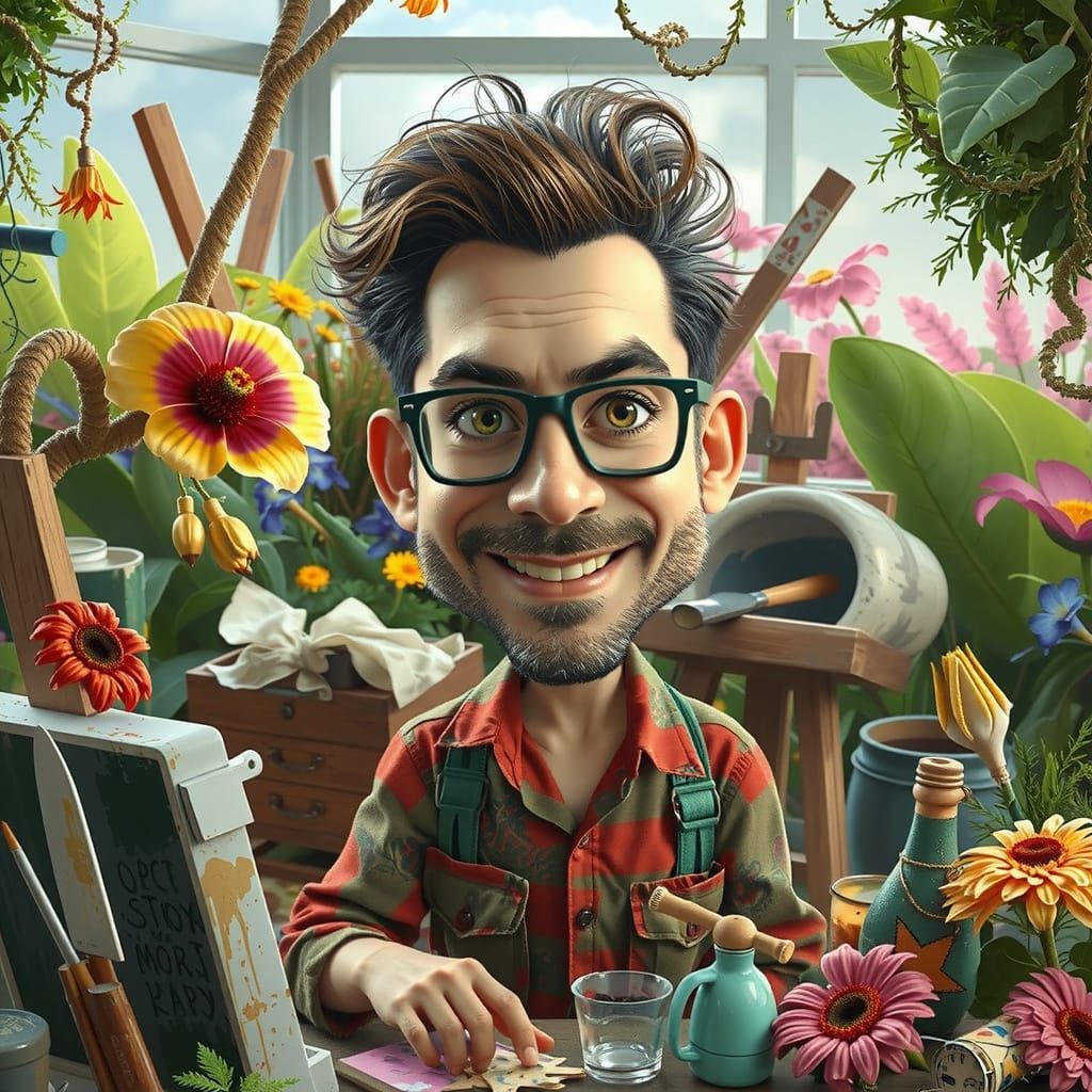 Jovial Gardener-Artist in Vibrant Studio