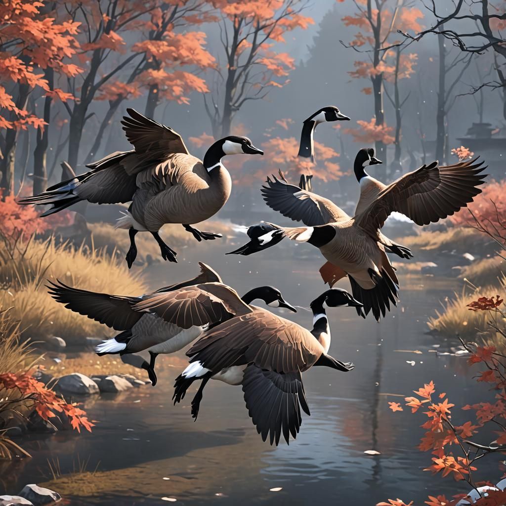 Canada Geese in 3D Anime Art Style