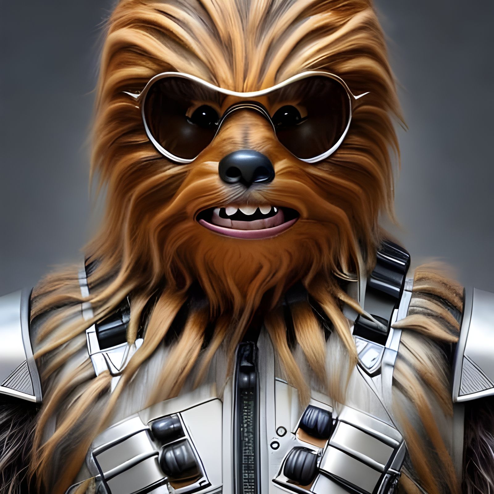 Hyperrealistic Chewbacca Skydiving Portrait in Digital Art S...