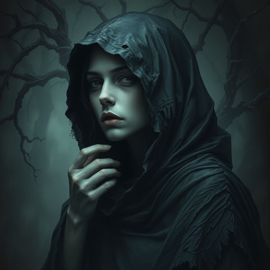 Ethereal Woman Whispers in Dark Surrealism Style