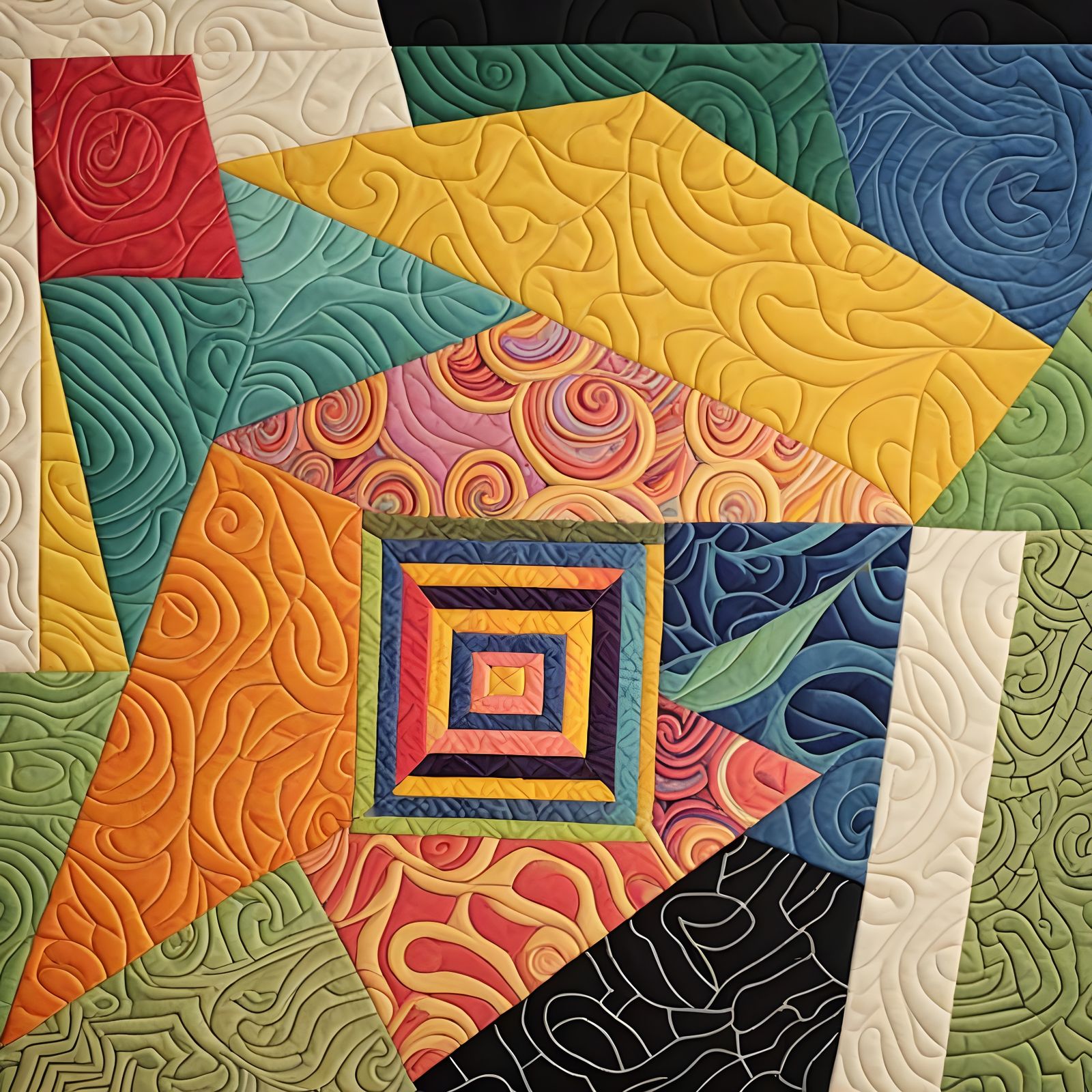 Abstract Quilt Inspired by Contemporary Mixed Media Art