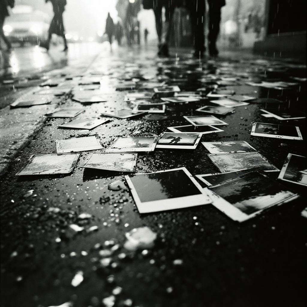 Rainy Street: Distorted Polaroids in Film Noir Style