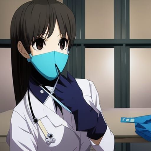 Female Dentist in Anime Style Surgical Mask