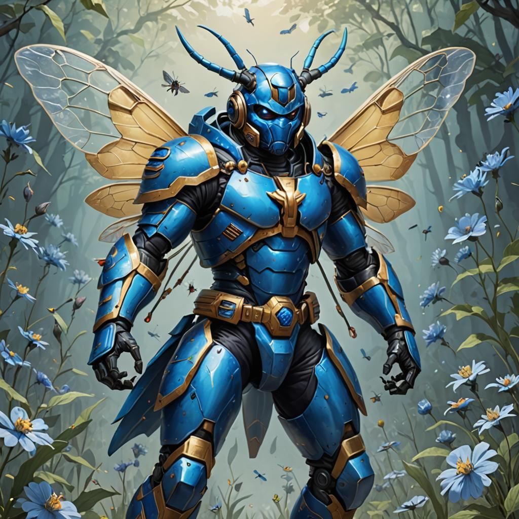 Blue Bee Warrior: AI Generated Concept Art
