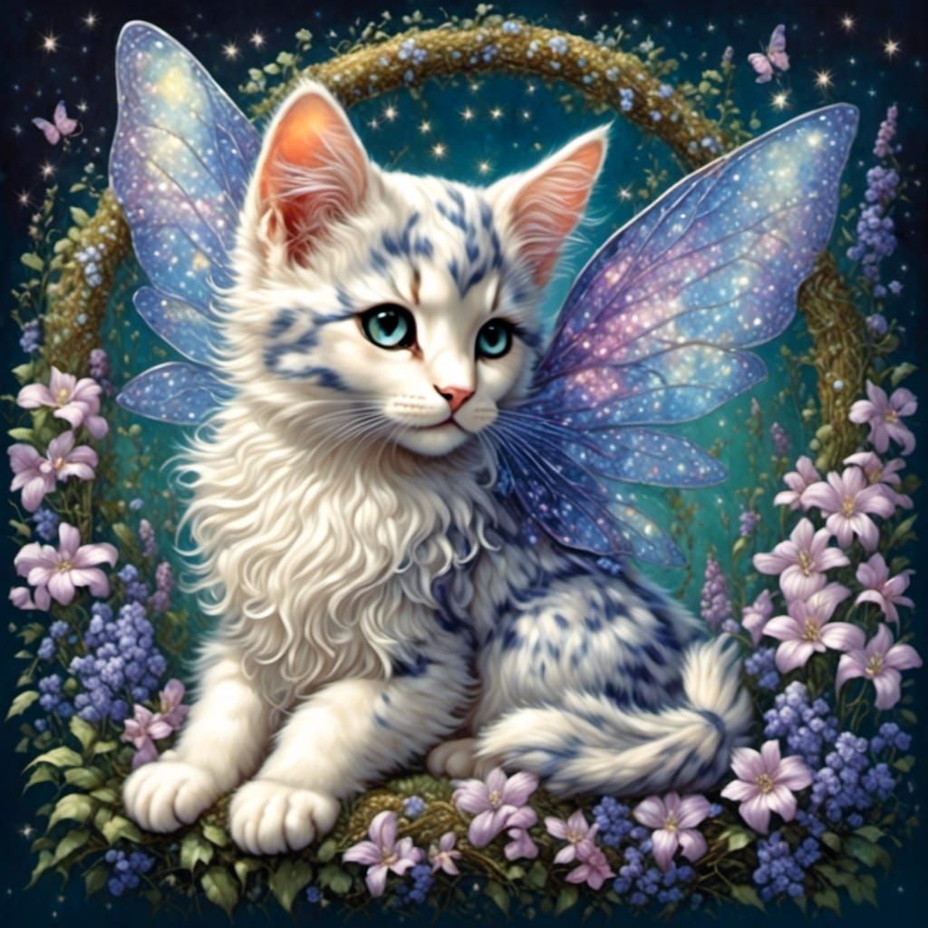 Calico Fairy Kitten with Glittering Wings