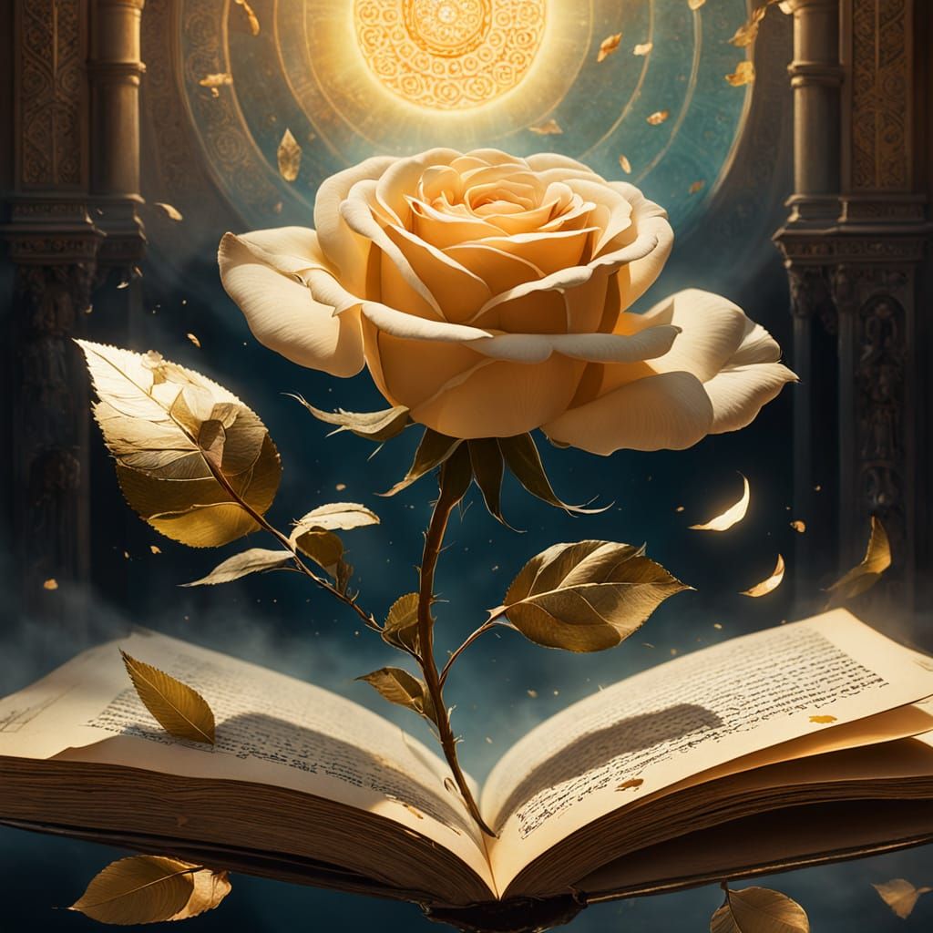 Mystical Allegorical Art with Floating Rose Fragments