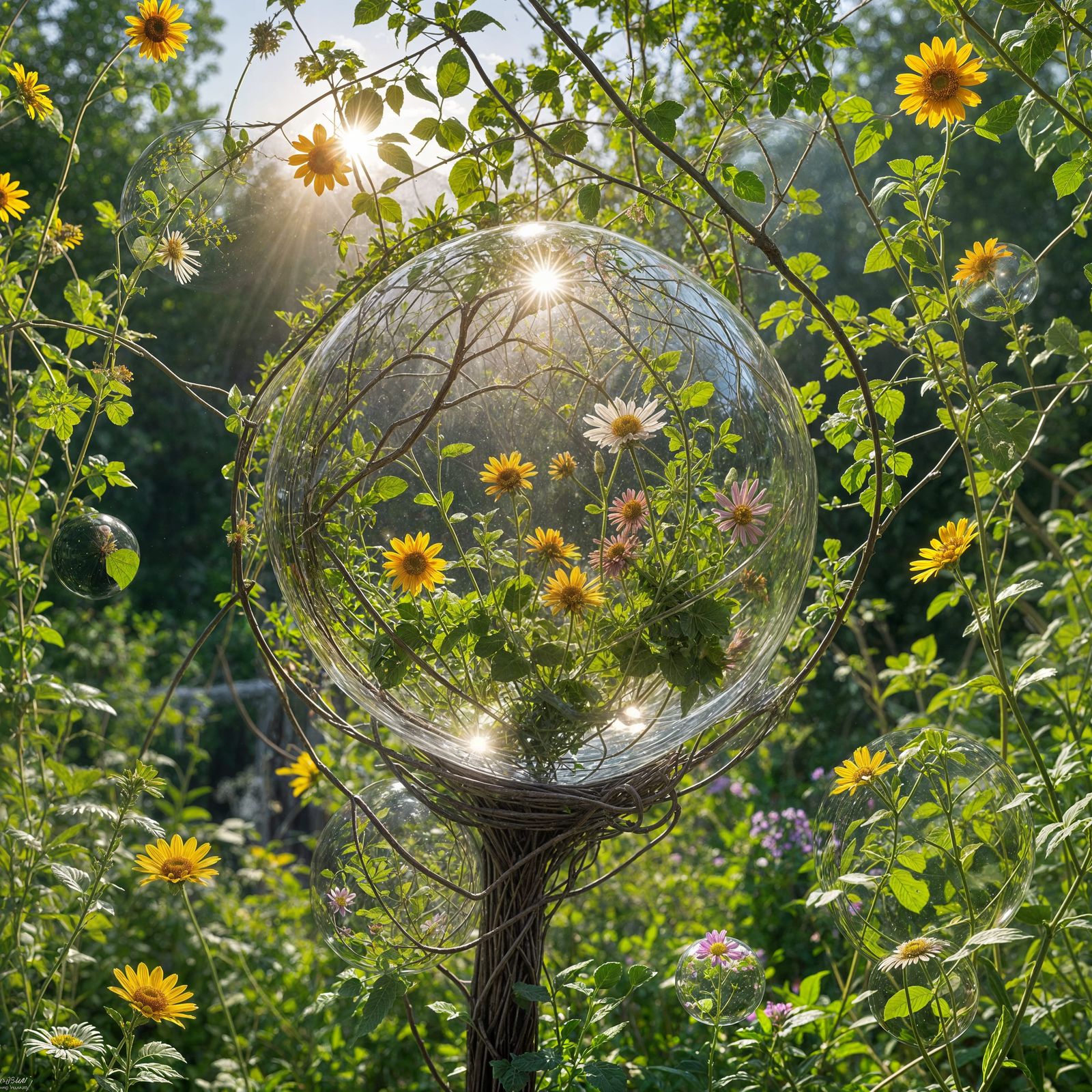 Blooming Wildflowers in a Transparent Sphere