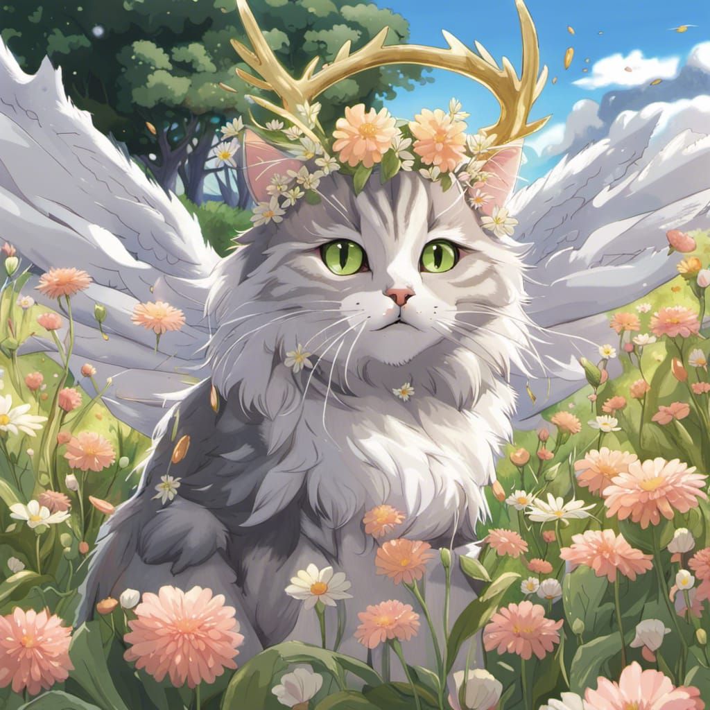 Tabby Cat with Angel Wings in Anime Style