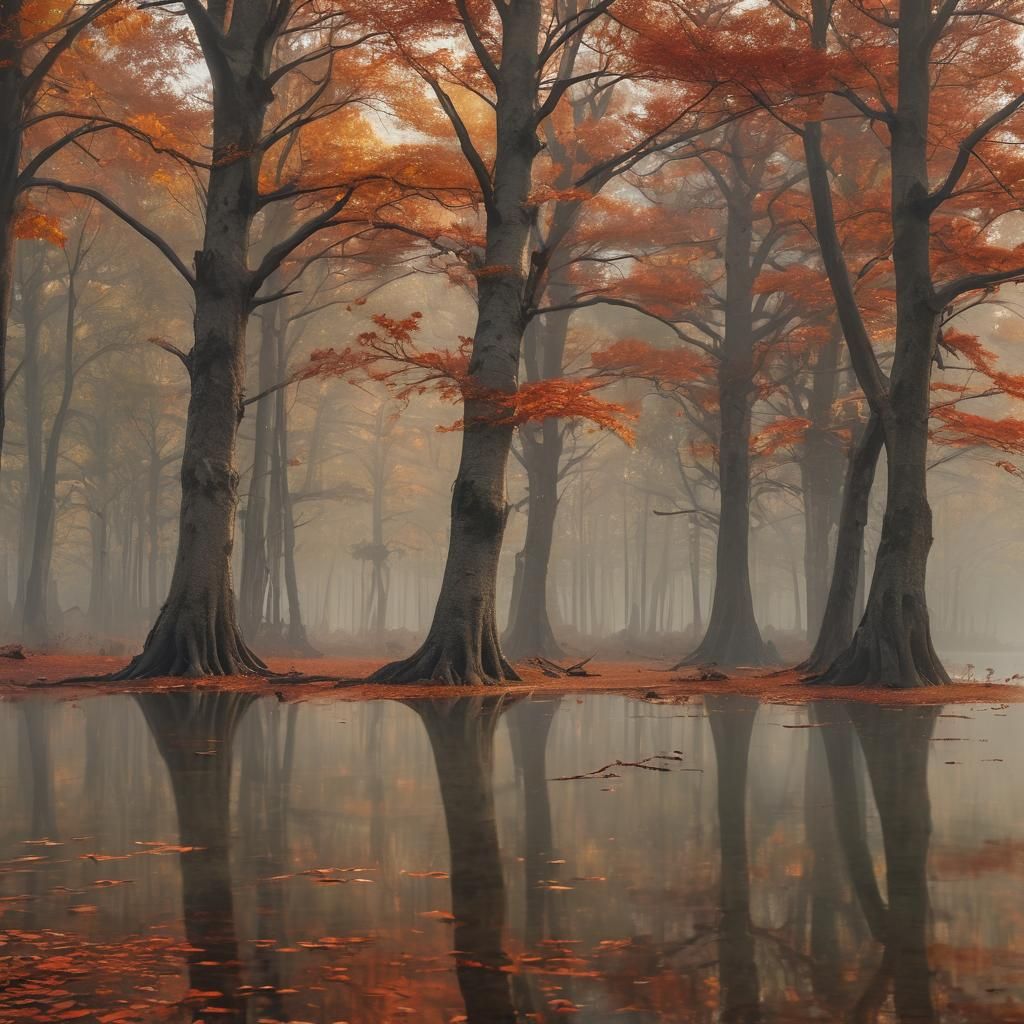 Autumn Forest with Towering Trees in Digital Matte Painting