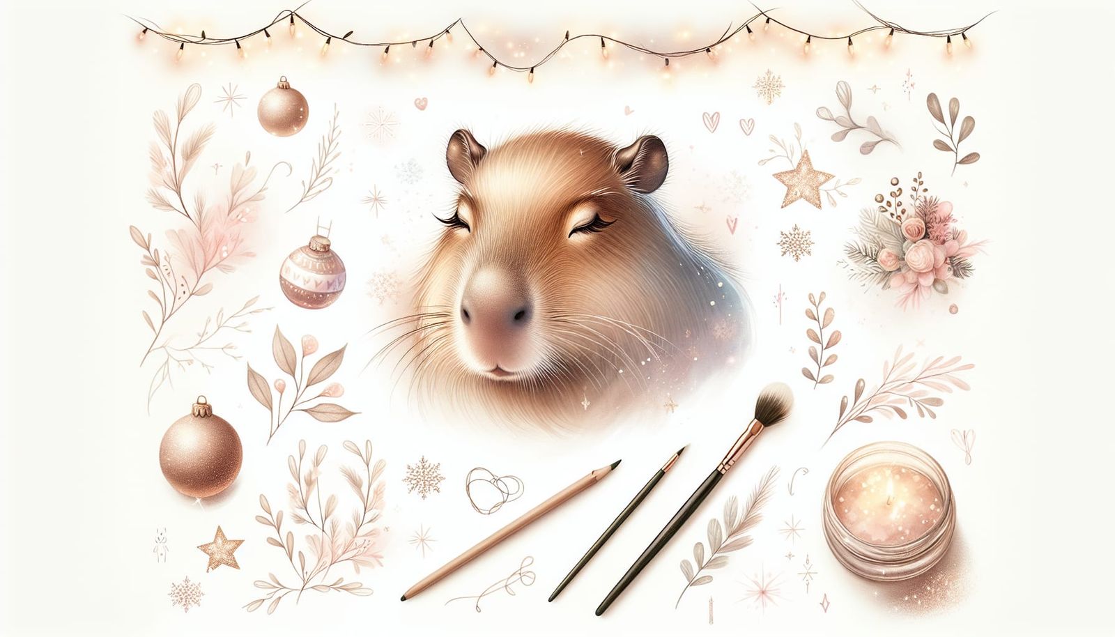 A romantic and whimsical illustration of a capybara with lon...